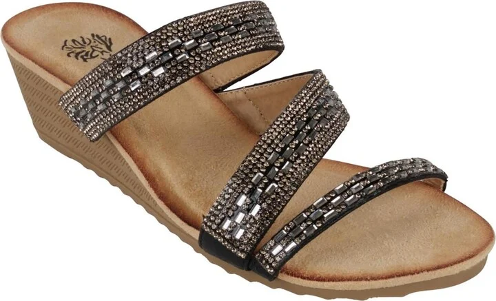 Mona Womens Faux Suede Slide Wedge Sandals