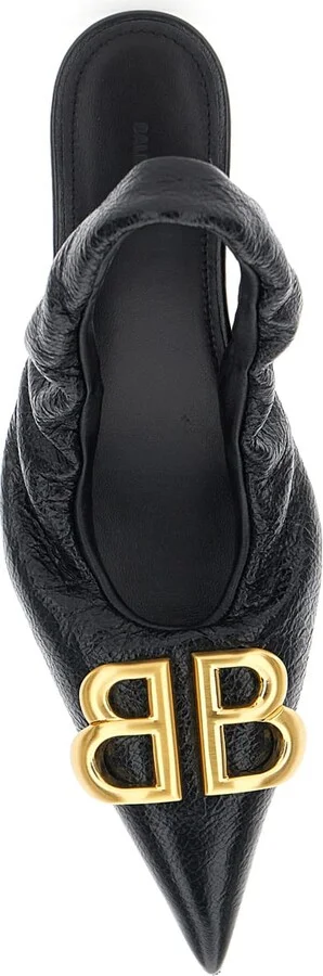 'monaco' Black Slingback Pumps With Logo Plaque On The Front And Low Stiletto Heel In Leather Woman - Image 4