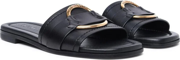 Moncler 'Bell' Black Leather Slippers - Image 2