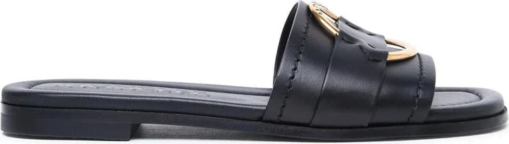 Moncler 'Bell' Black Leather Slippers