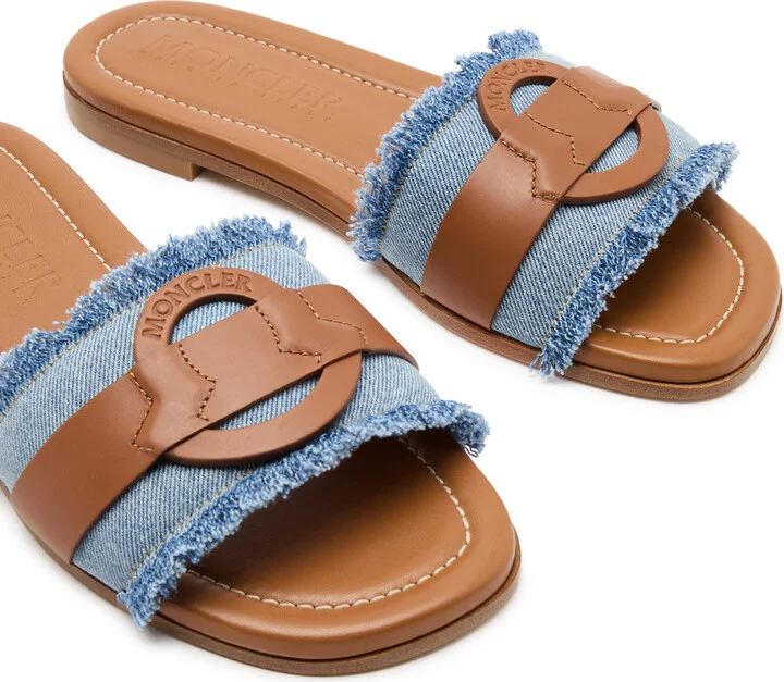 Moncler Bell Denim and Leather Sliders - Image 3