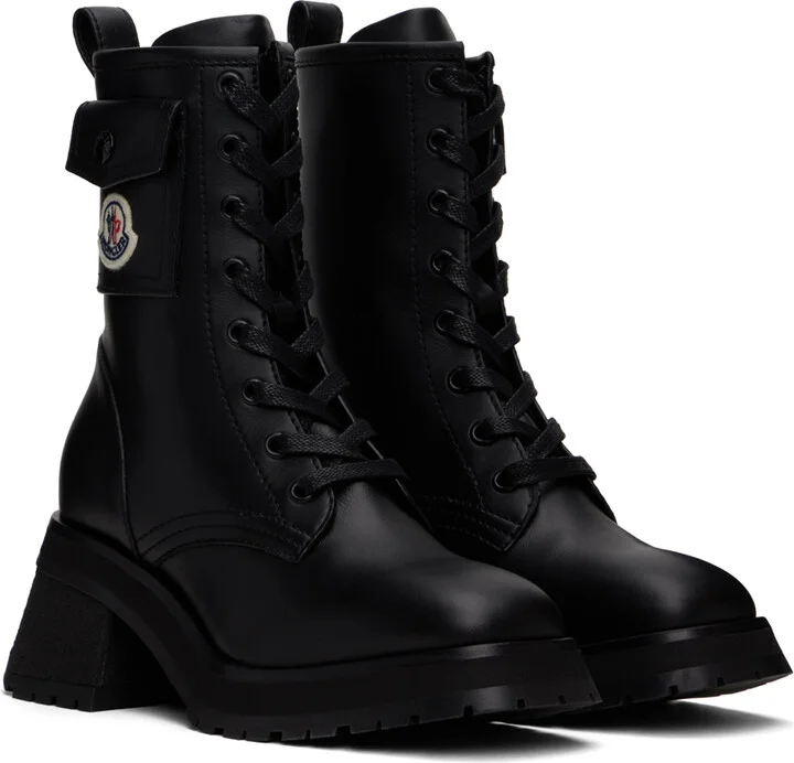 Moncler Black Gigi Leather Lace-Up Boots - Image 4