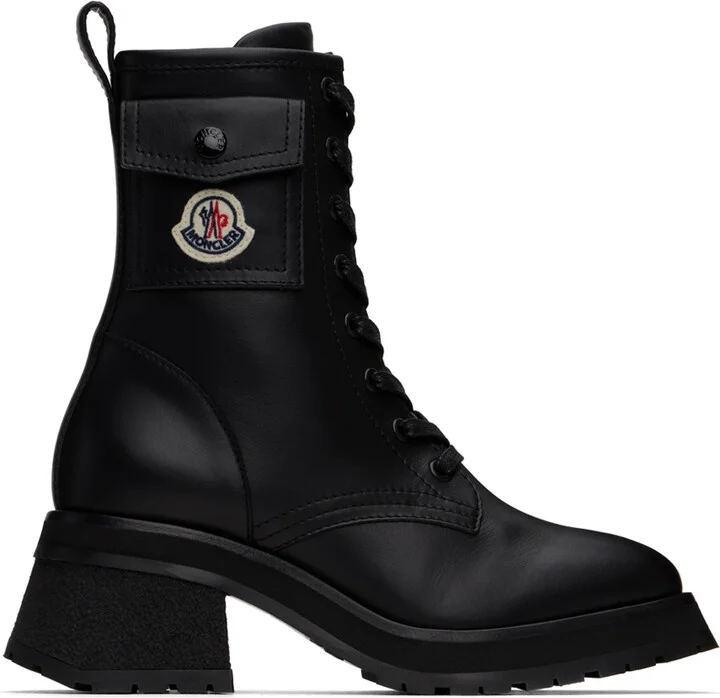 Moncler Black Gigi Leather Lace-Up Boots