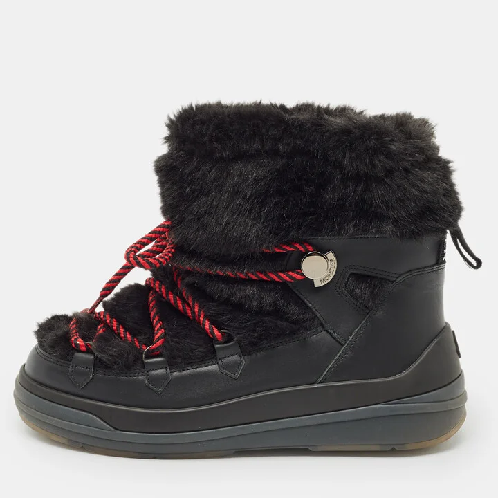 Moncler Black Leather and Shearling Trailgrip Apres High Boots Size 38
