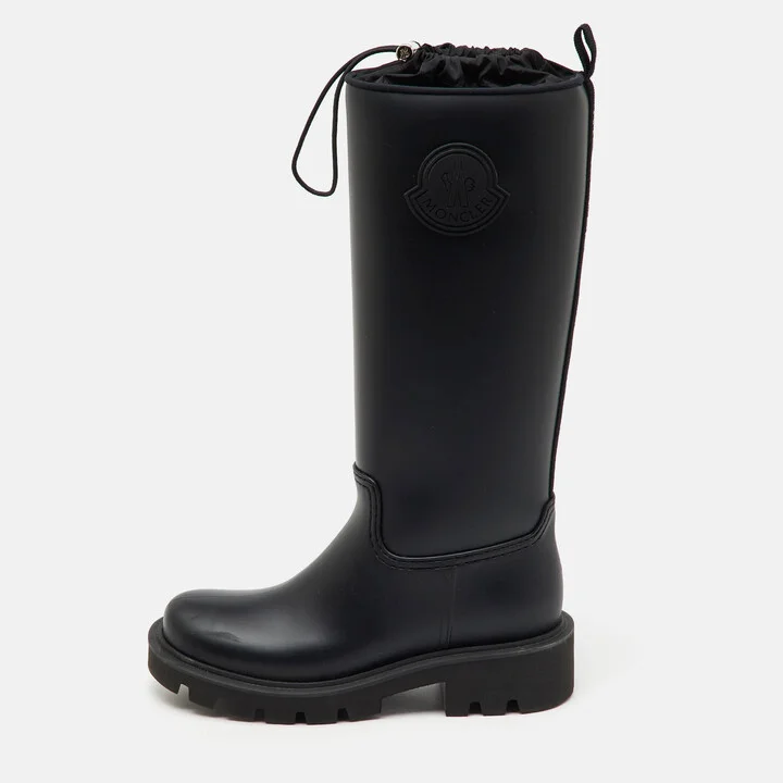 Moncler Black Rubber Kickstream High Rain Boots Size 37