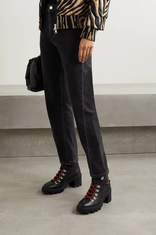 Moncler - Carol Rubber-trimmed Textured-leather Ankle Boots - Black - Image 2