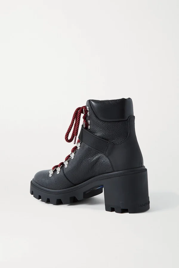 Moncler - Carol Rubber-trimmed Textured-leather Ankle Boots - Black - Image 3
