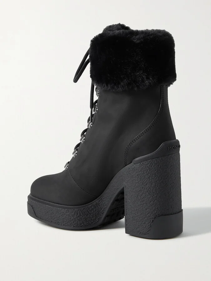 Moncler - Claudia Faux Fur-trimmed Nubuck Ankle Boot - Black - Image 3