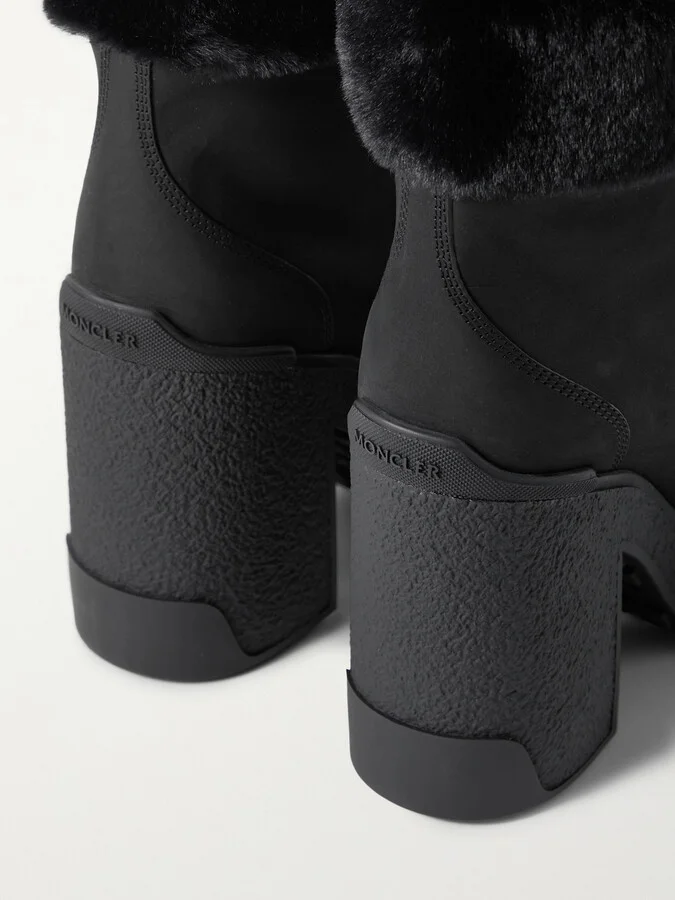 Moncler - Claudia Faux Fur-trimmed Nubuck Ankle Boot - Black - Image 4