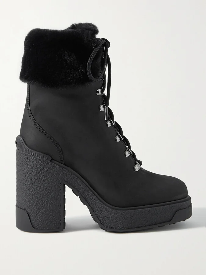 Moncler - Claudia Faux Fur-trimmed Nubuck Ankle Boot - Black