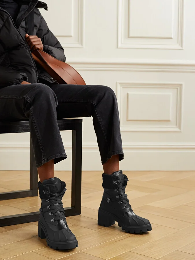 Moncler - Corinne Leather And Faux Shearling-trimmed Rubber Ankle Boots - Black - Image 2