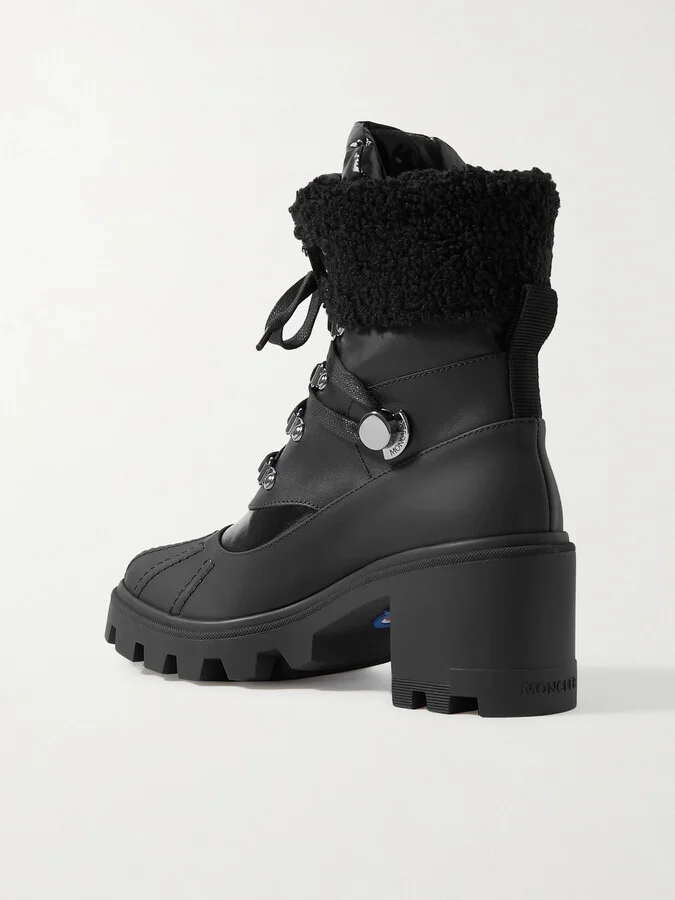 Moncler - Corinne Leather And Faux Shearling-trimmed Rubber Ankle Boots - Black - Image 3