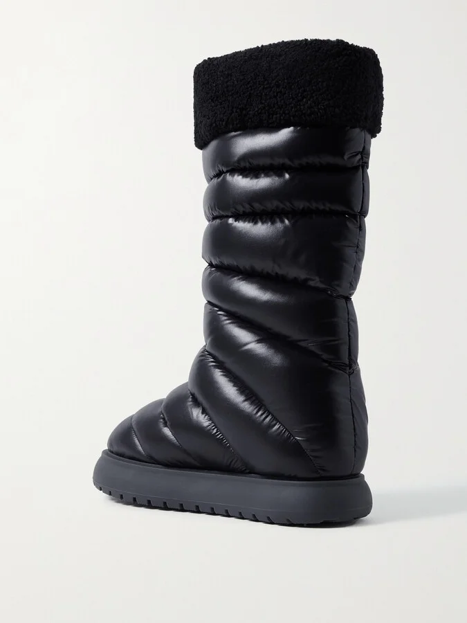 Moncler - Gaia Fleece-trimmed Quilted Shell Boots - Black - Image 3
