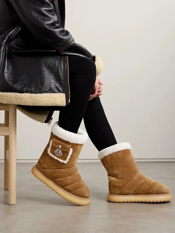 Moncler - Gaia Shearling-trimmed Quilted Suede Boots - Brown - Image 2