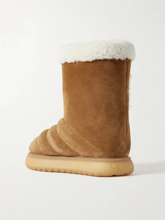 Moncler - Gaia Shearling-trimmed Quilted Suede Boots - Brown - Image 3