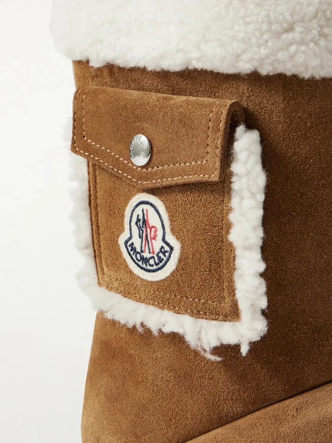 Moncler - Gaia Shearling-trimmed Quilted Suede Boots - Brown - Image 4