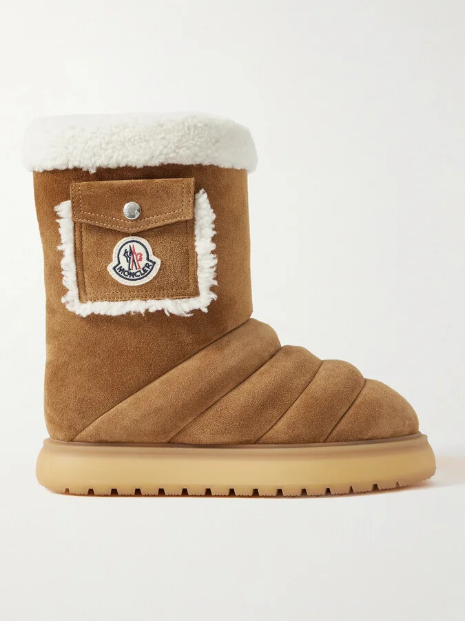 Moncler - Gaia Shearling-trimmed Quilted Suede Boots - Brown