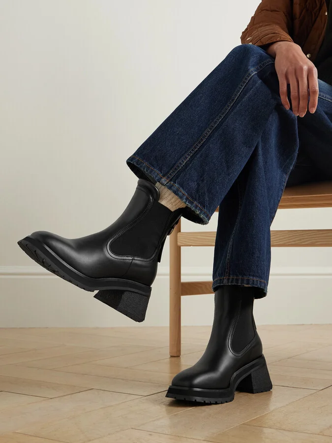 Moncler - Gigi Embellished Leather Chelsea Boots - Black - Image 2