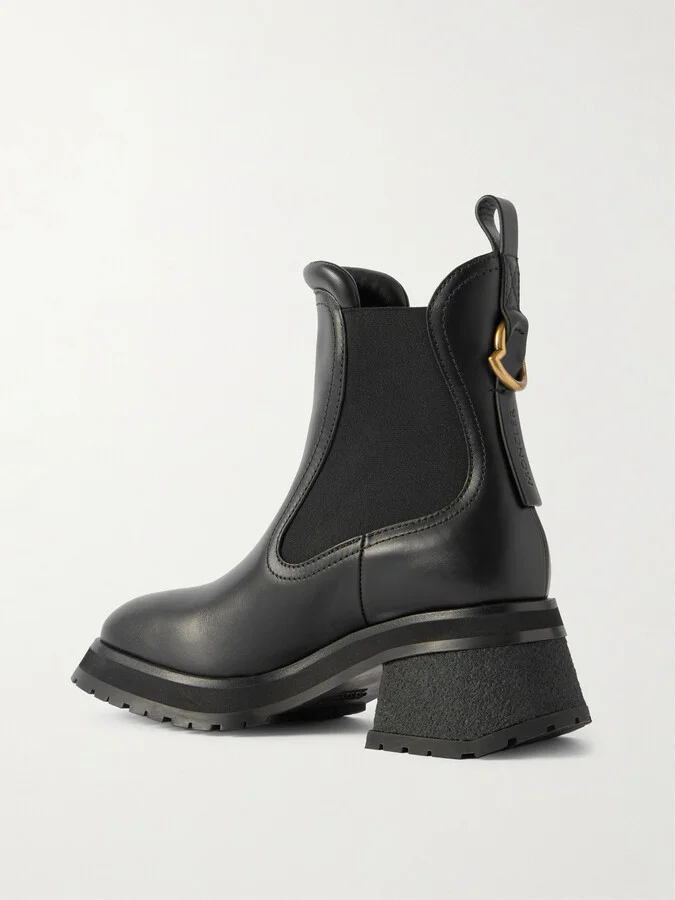 Moncler - Gigi Embellished Leather Chelsea Boots - Black - Image 3