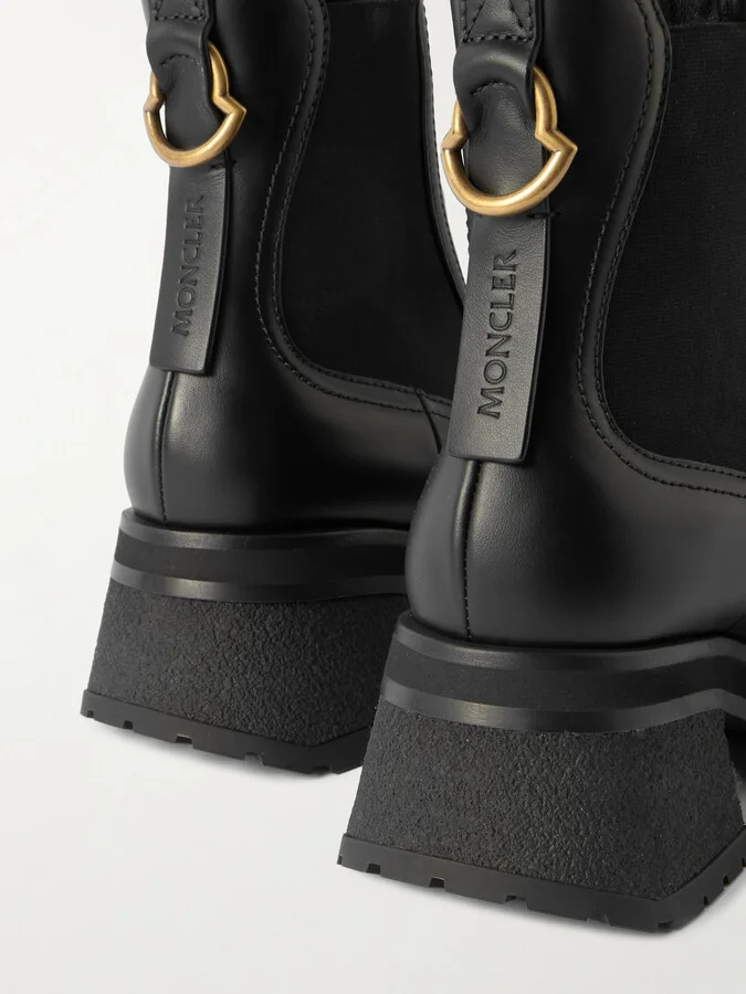 Moncler - Gigi Embellished Leather Chelsea Boots - Black - Image 4