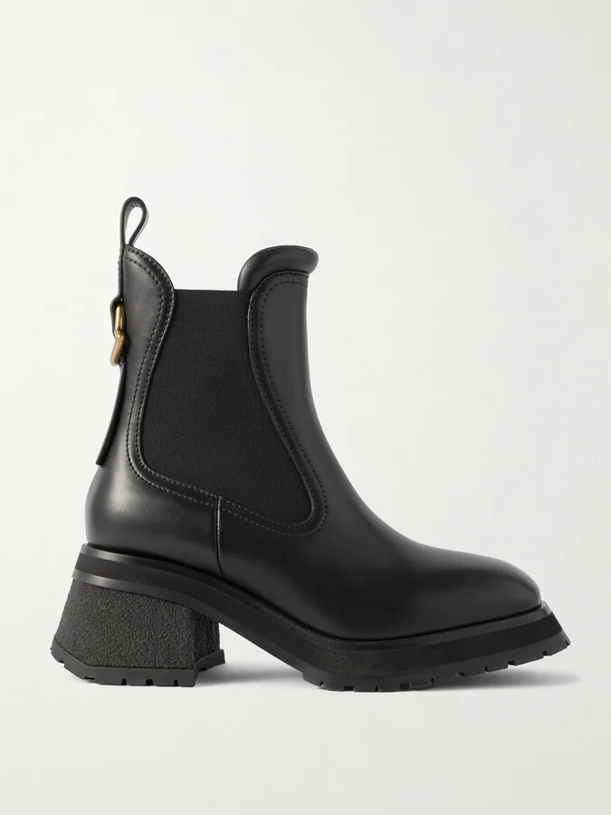 Moncler - Gigi Embellished Leather Chelsea Boots - Black