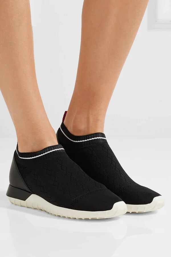 Moncler - Giroflee Leather-paneled Stretch-knit Slip-on Sneakers - Black - Image 2