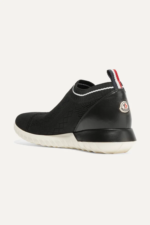 Moncler - Giroflee Leather-paneled Stretch-knit Slip-on Sneakers - Black - Image 3