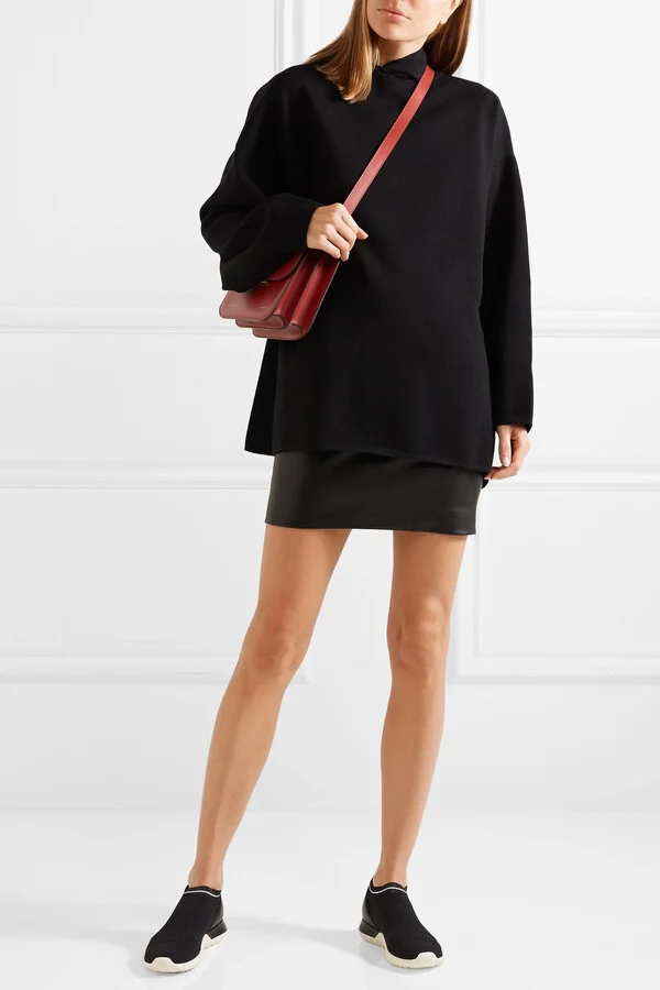 Moncler - Giroflee Leather-paneled Stretch-knit Slip-on Sneakers - Black - Image 4