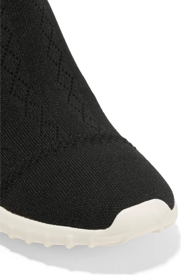 Moncler - Giroflee Leather-paneled Stretch-knit Slip-on Sneakers - Black - Image 5