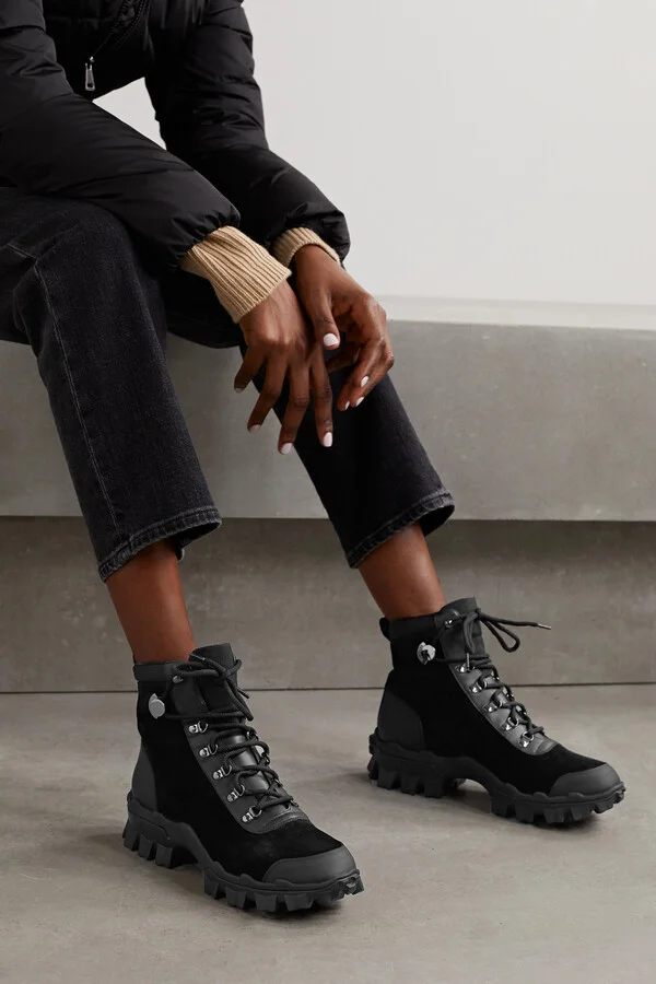 Moncler - Helis Logo-print Leather-trimmed Suede Ankle Boots - Black - Image 2
