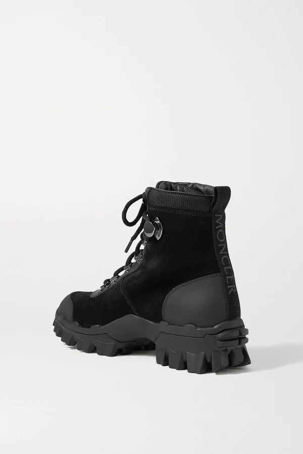 Moncler - Helis Logo-print Leather-trimmed Suede Ankle Boots - Black - Image 3