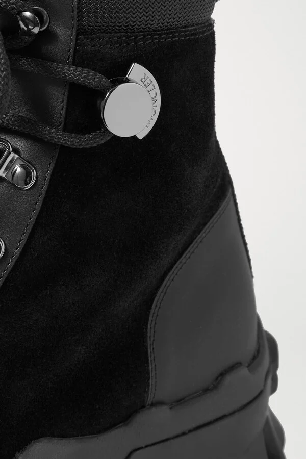 Moncler - Helis Logo-print Leather-trimmed Suede Ankle Boots - Black - Image 4