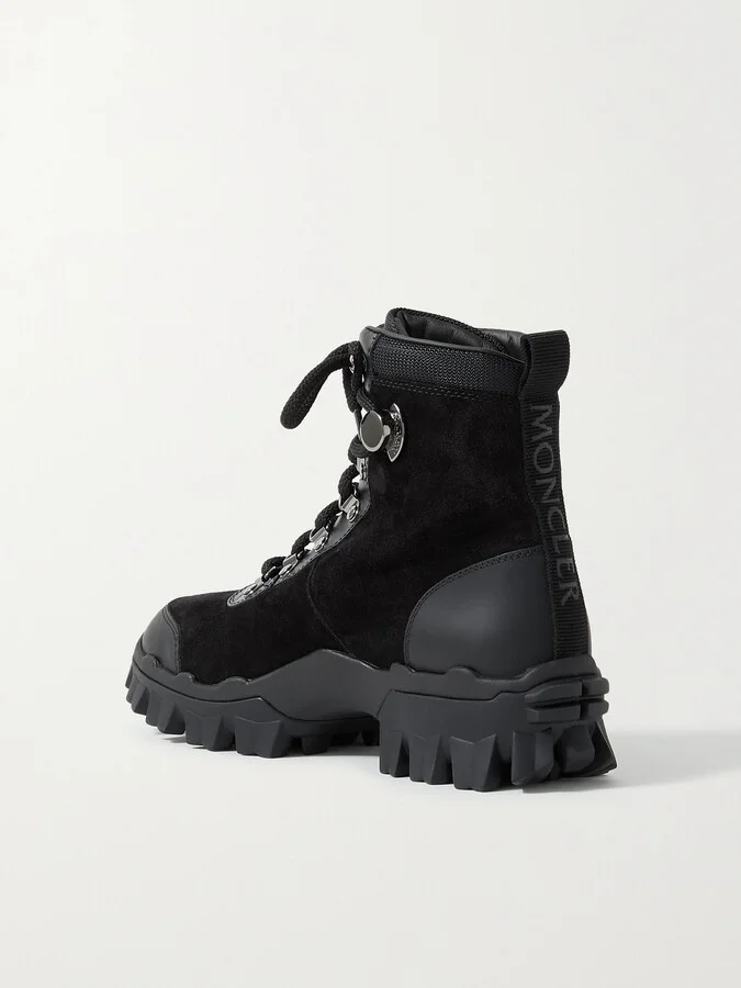 Moncler - Helis Logo-print Leather-trimmed Suede Ankle Boots - Black - Image 3
