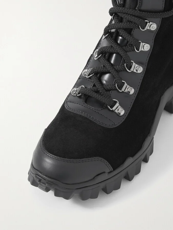 Moncler - Helis Logo-print Leather-trimmed Suede Ankle Boots - Black - Image 4
