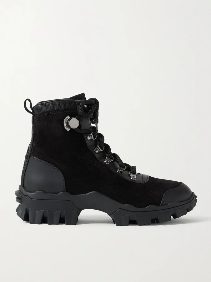 Moncler - Helis Logo-print Leather-trimmed Suede Ankle Boots - Black