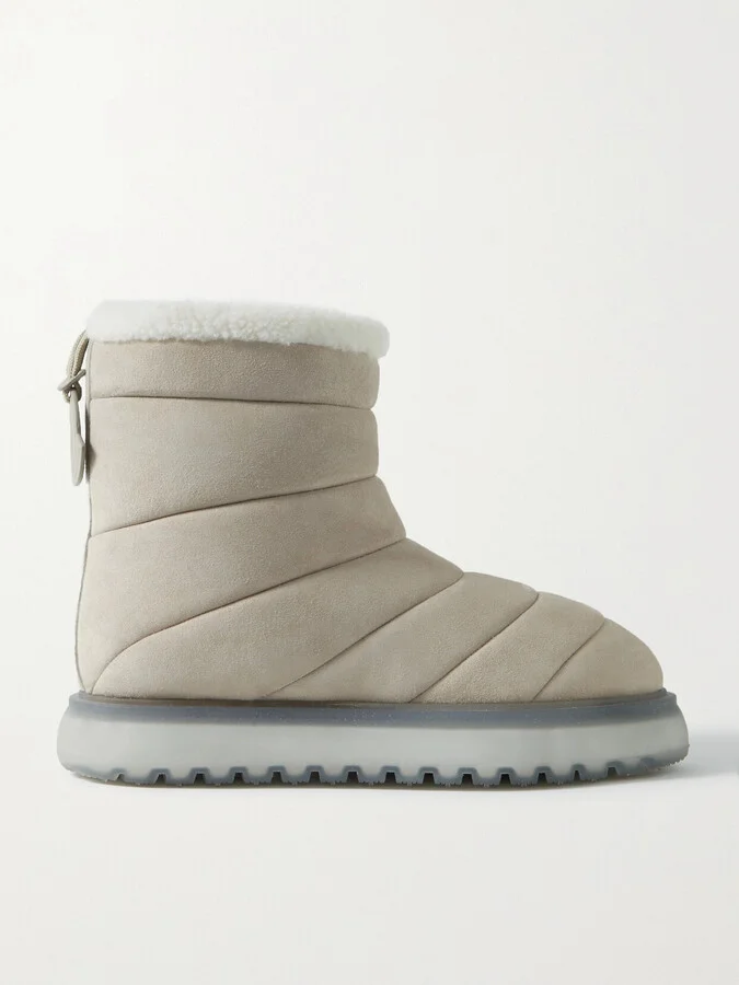 Moncler - Hermosa Shearling-lined Suede Ankle Boots - Neutrals