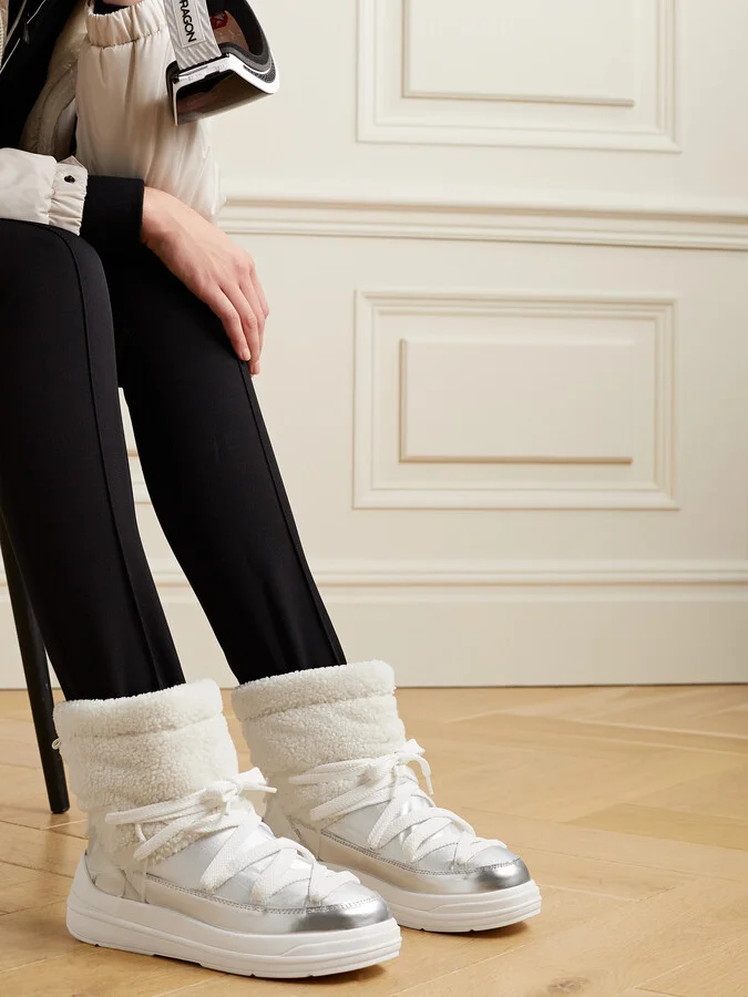 Moncler - Insolux M Rubber-trimmed Fleece, Metallic Shell And Leather Snow Boots - White - Image 2