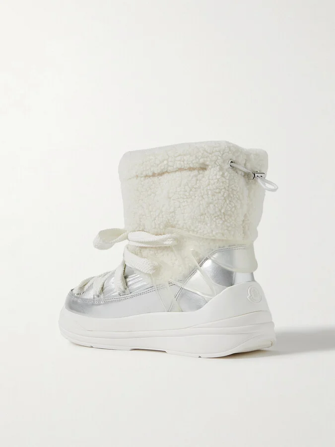 Moncler - Insolux M Rubber-trimmed Fleece, Metallic Shell And Leather Snow Boots - White - Image 3