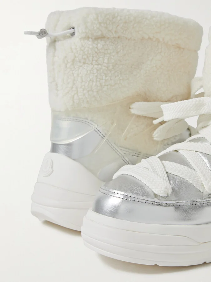 Moncler - Insolux M Rubber-trimmed Fleece, Metallic Shell And Leather Snow Boots - White - Image 4
