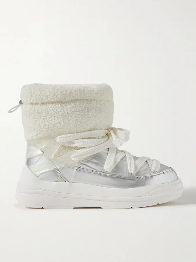 Moncler - Insolux M Rubber-trimmed Fleece, Metallic Shell And Leather Snow Boots - White