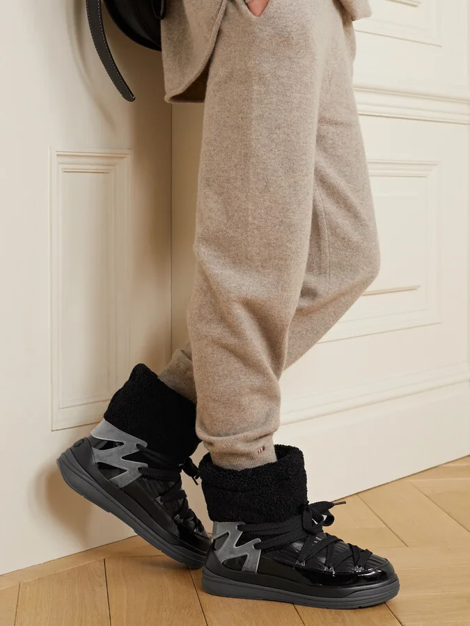 Moncler - Insolux M Rubber-trimmed Fleece, Shell And Patent-leather Snow Boots - Black - Image 2