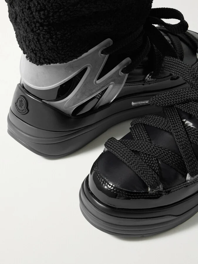 Moncler - Insolux M Rubber-trimmed Fleece, Shell And Patent-leather Snow Boots - Black - Image 4