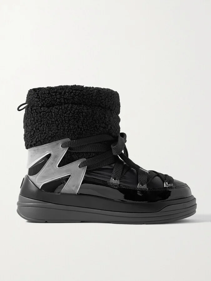 Moncler - Insolux M Rubber-trimmed Fleece, Shell And Patent-leather Snow Boots - Black