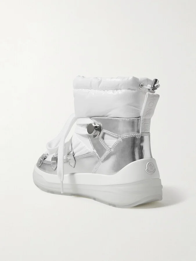 Moncler - Insolux Metallic Leather And Padded Shell Ankle Boots - White - Image 3