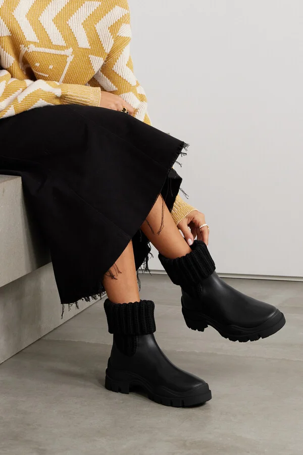 Moncler - Larue Ribbed-knit And Leather Ankle Boots - Black - Image 2