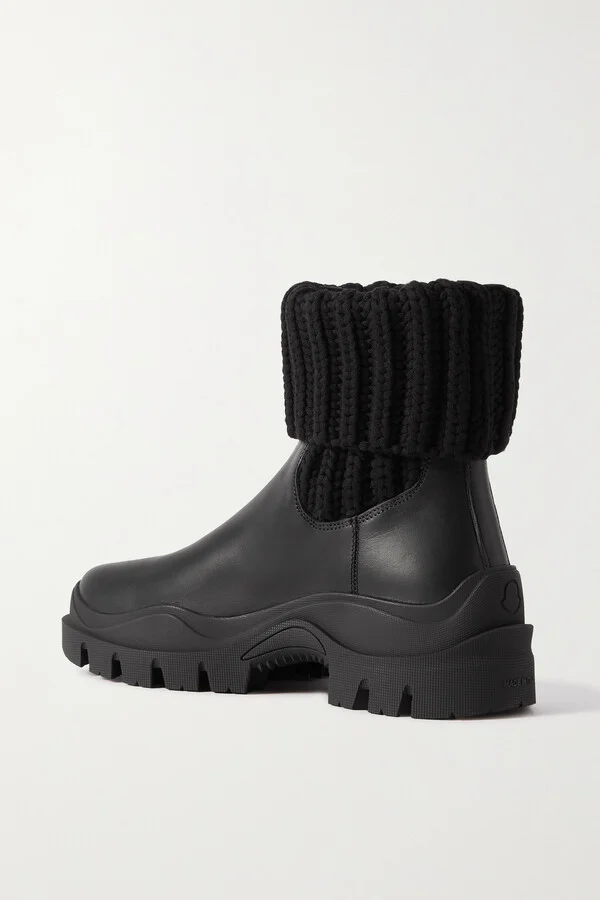 Moncler - Larue Ribbed-knit And Leather Ankle Boots - Black - Image 3