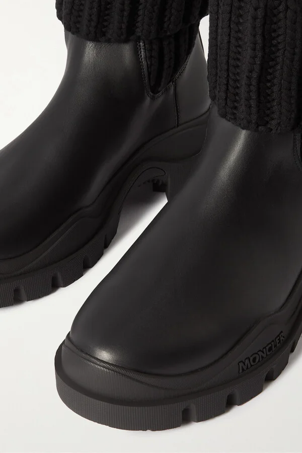 Moncler - Larue Ribbed-knit And Leather Ankle Boots - Black - Image 4