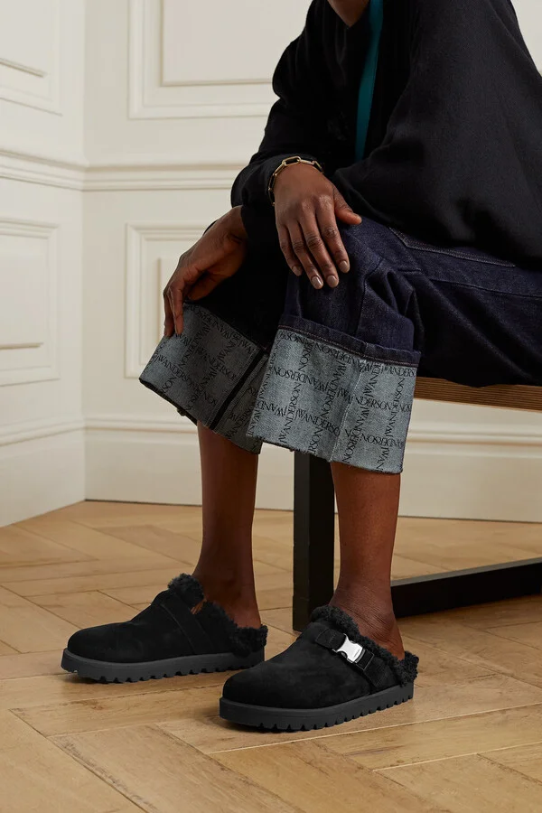 Moncler - Mon Faux Shearling-lined Suede Mules - Black - Image 2