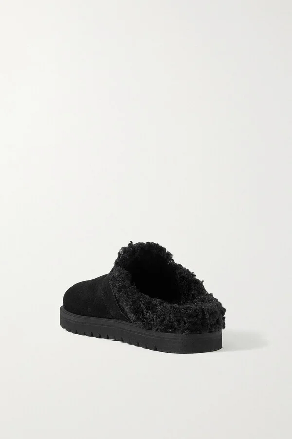 Moncler - Mon Faux Shearling-lined Suede Mules - Black - Image 3