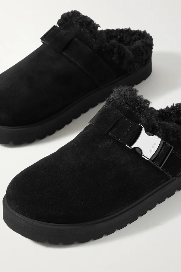 Moncler - Mon Faux Shearling-lined Suede Mules - Black - Image 4